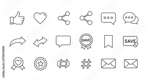 Social Media and Communication Line Icons