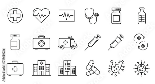 Hospital, Pharmacy, and First Aid Vector Set