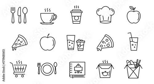 Food and Drink Outline Vector Icon Set