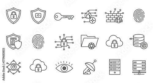 Cyber Security and Data Protection Line Icons