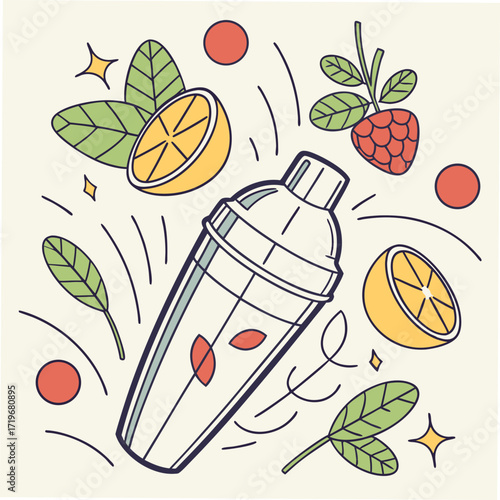 Craft cocktail time! Fresh ingredients and shaker for vibrant summer drinks, enjoy creating delicious mixed beverages and share the fun with friends