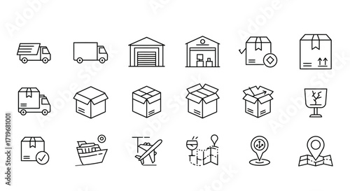 Shipping, Packaging, and Transport Vector Set