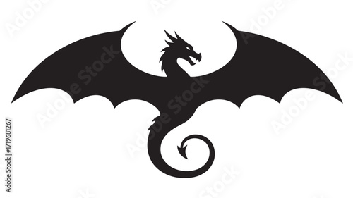 Black dragon silhouette logo design fantasy creature mythical beast Vector illustration Isolated on white back