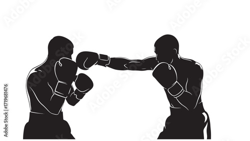 Two boxers fighting silhouette Boxing match vector illustration Sport competition concept Isolated on white ba
