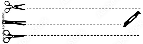 black scissors set with cut line vector