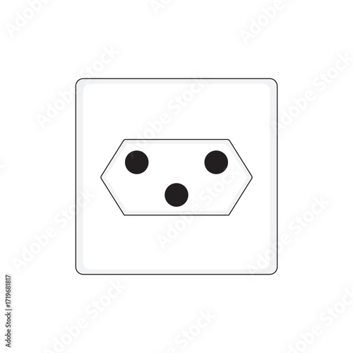 Type J power socket vector illustration, used in Switzerland and Liechtenstein, showing three-pin design for electrical plug compatibility, perfect for technical guides and travel resources.