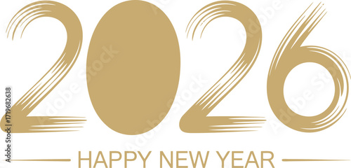 Elegant golden brushstroke numbers 2026 with Happy New Year greeting