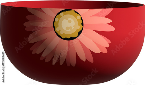 Red Bowl With Pink Daisy Flower Design Isolated On White Background graphic isolated on a transparent background