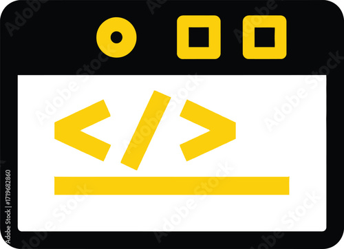 Web browser window with coding symbols and controls