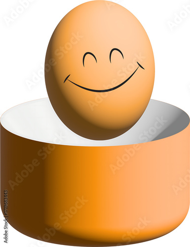 Happy Egg In Orange Bowl On White Background face smile isolated on a transparent background