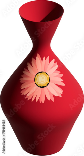 Red Vase With Pink Flower Decoration On White Background graphic design isolated on a transparent background