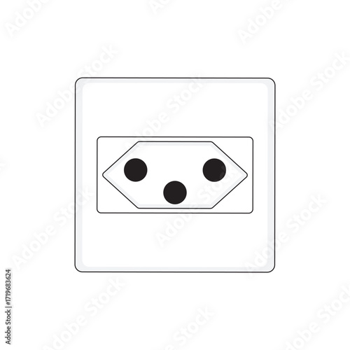Type N power socket vector illustration, common in Brazil and South Africa, showing three-pin design, ideal for travel guides, electrical standards, safety manuals, and international plug resources.