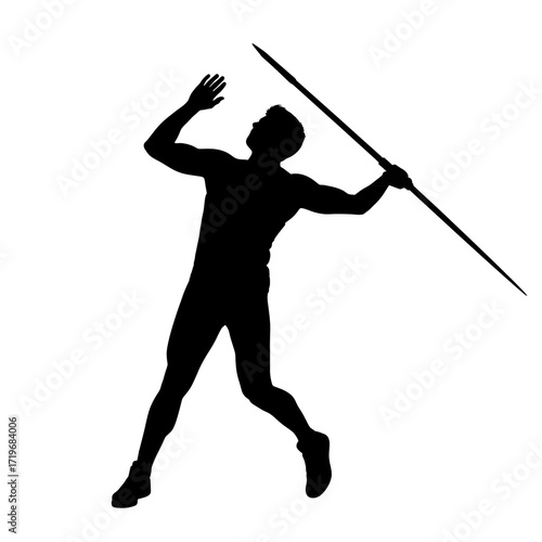 Athlete throwing javelin silhouette isolated on white background