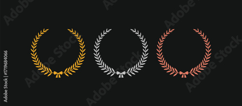 Laurel wreath award set with gold, silver, and bronze crowns. Icons for first, second, and third place winners in competitions and achievements