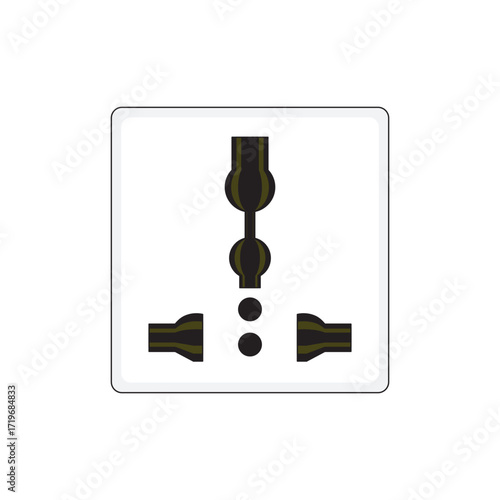 Universal power socket vector illustration, supporting multiple plug standards, widely used in international travel, hotels, and adapters, perfect for global electricity guides and technical resources