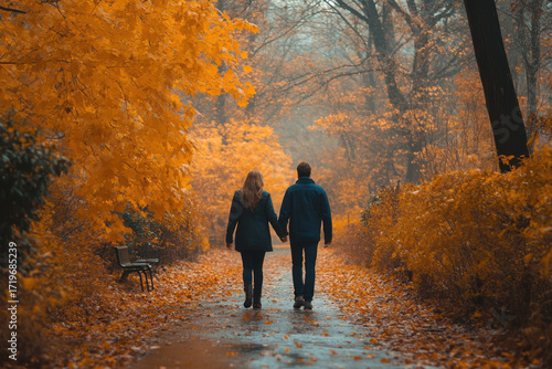 Wallpaper Mural Couple walking down autumn path. Torontodigital.ca