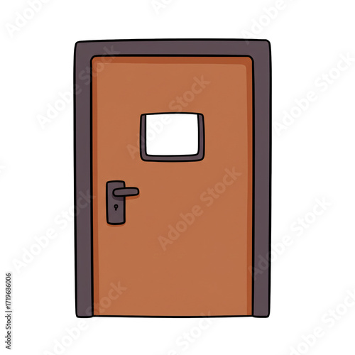 School classroom door with small glass window cartoon illustration