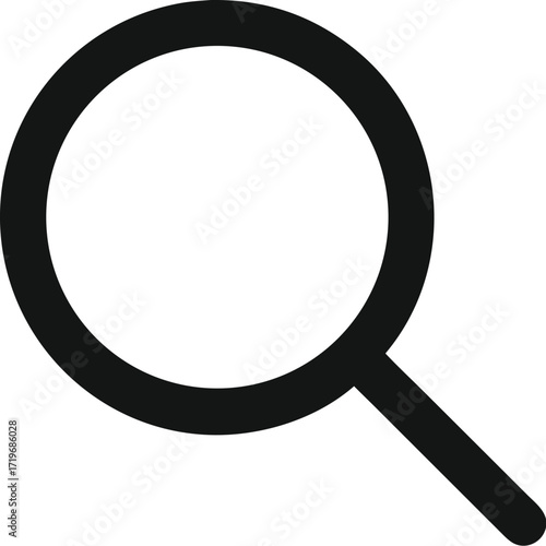 An isolated magnifying glass with a black handle is used as a tool for searching and discovery on a white background