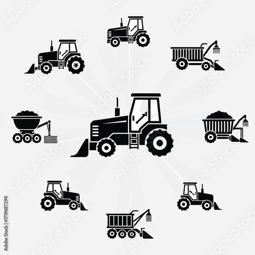 Agricultural Tractor Network Farming Machinery Illustration