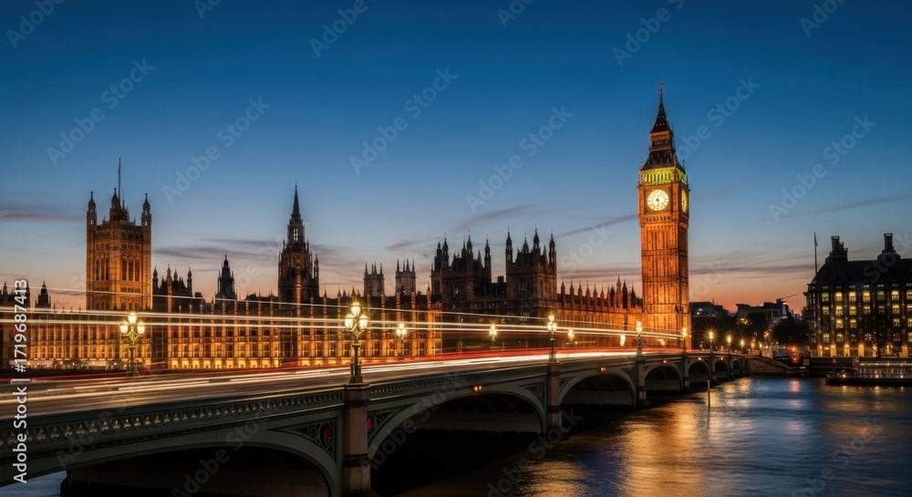 Fototapeta premium London Big Ben and Palace of Westminster Illuminated at Night Over Thames River