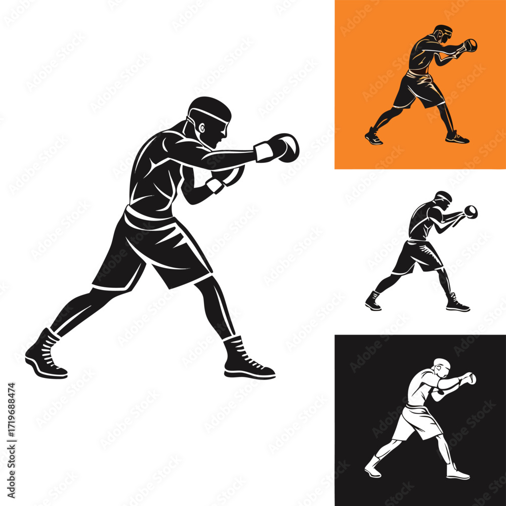 Naklejka premium vector a boxer stand with pose vector silhouette