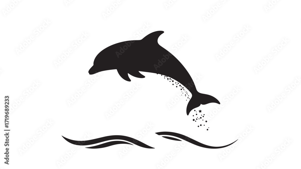 Fototapeta premium Dolphin jumping ocean waves silhouette vector illustration graphic design Isolated on white background