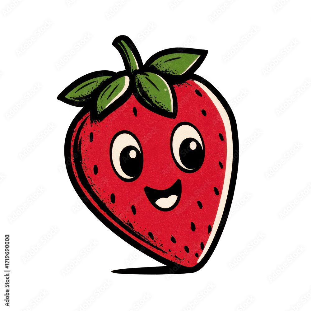 Obraz premium A cheerful cartoon strawberry with a joyful expression.