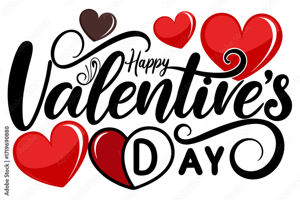 Naklejka premium valentines day happy valentines day love hearts red hearts brown heart lettering typography, 