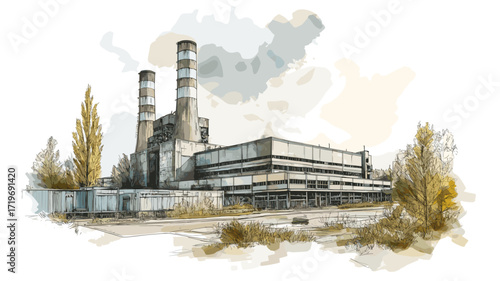 Chernobyl Exclusion Zone. Chernobyl Exclusion Zone watercolor vector illustration