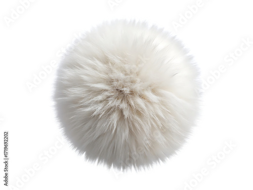 Fluffy White Pom Ball with Fine Hairs pompom soft isolated on a transparent background