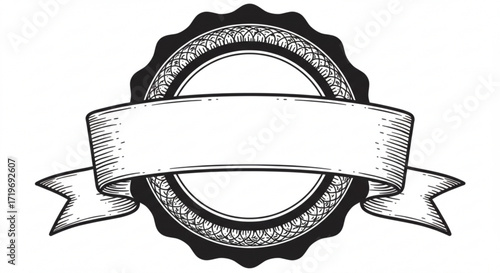 Vintage style label with decorative border and ribbon banner for custom text and design needs here