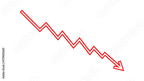 Down fall red arrow line graph financial loss concept, Red arrow downward direction, Stock market fall, Business loss, Market crash, Economic loss. Vector illustration.