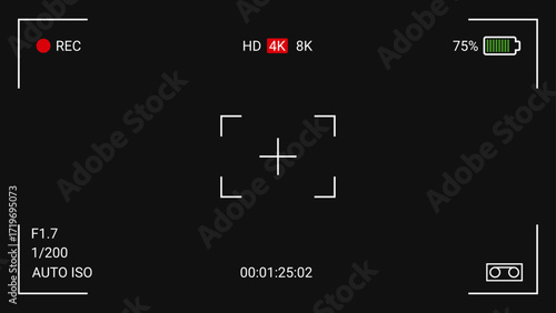 Realistic Video Camera Frame Viewfinder Overlay or photo frame recorder flat style design vector stock illustration