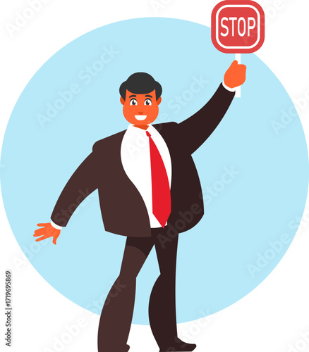 Businessman Holding Stop Sign Vector Illustration
