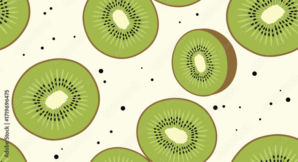 Fototapeta premium A vibrant and refreshing pattern featuring sliced kiwis against a speckled background.