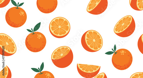 A refreshing pattern of vibrant oranges and their juicy segments.