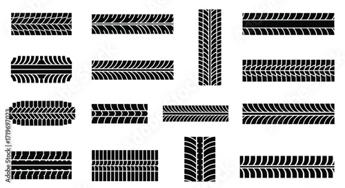 A diverse collection of various tire tread patterns and designs for automotive applications