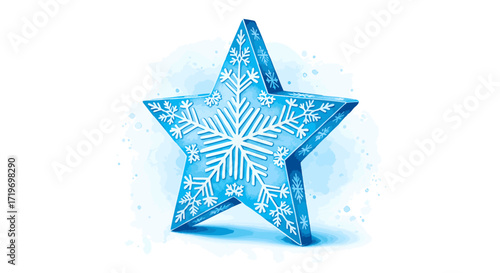 A blue star illustration with intricate snowflake design, isolated on a clean background, viewed from a straightforward angle, file reference 1626.eps