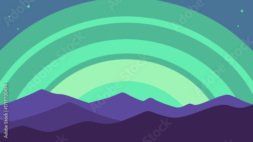Aurora Borealis Over Purple Mountains at Night abstract
