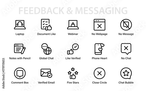 Feedback and Messaging Line Icon Collection, minimal review comment outline vector collection for evaluation communication and customer interaction