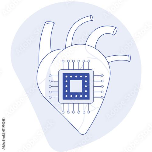 Detailed anatomical illustration of a human heart with intricate internal structures and circulatory system pathways isolated on transparent background