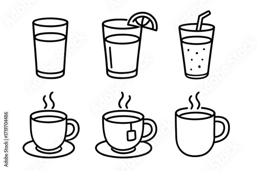 Wallpaper Mural Line art illustrations: glasses and cups with various beverages Torontodigital.ca