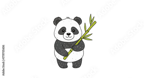 Panda bear illustration holding bamboo shoots standing upright in a minimalist style vector graphic 1648.eps