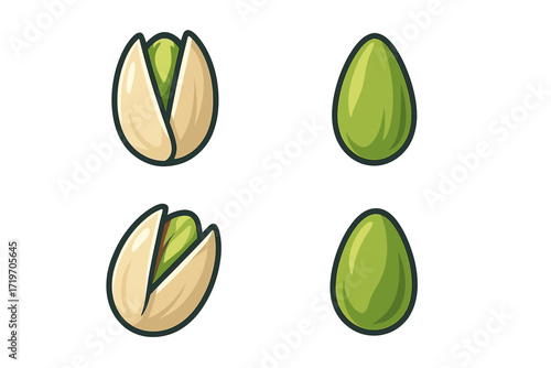 Cartoon pistachio nuts and seeds on white background