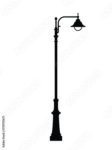 Classic black silhouette of an ornate street lamp