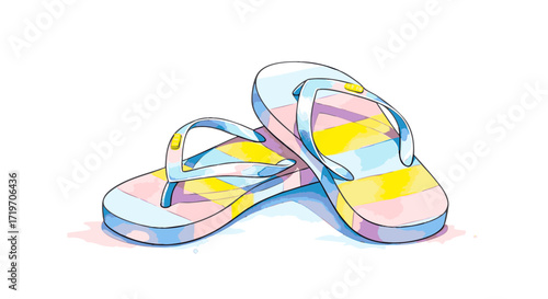 A Pair of Colorful Striped Flip-Flops on a White Background