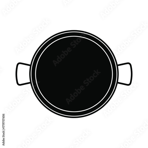 Simple black silhouette of a round cooking pot with handles