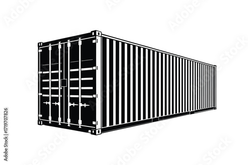 Black and white illustration of a large shipping container