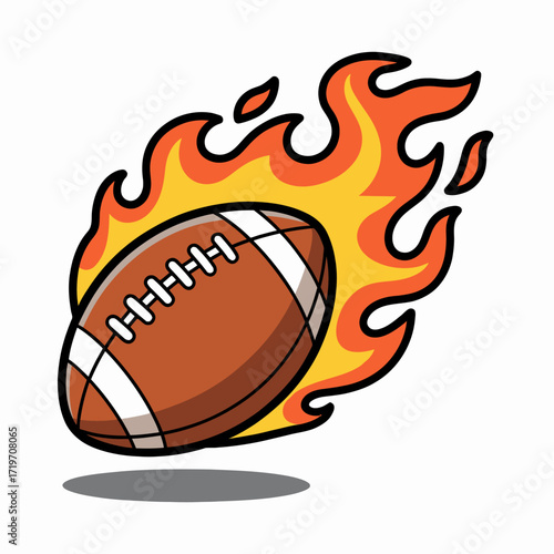 American Football on Fire Cartoon Style Illustration Digital Art for Sports and Team Spirit Decoration Graphic Design