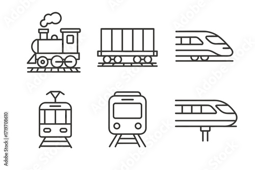 Outline icons of various train types including steam and high-speed trains